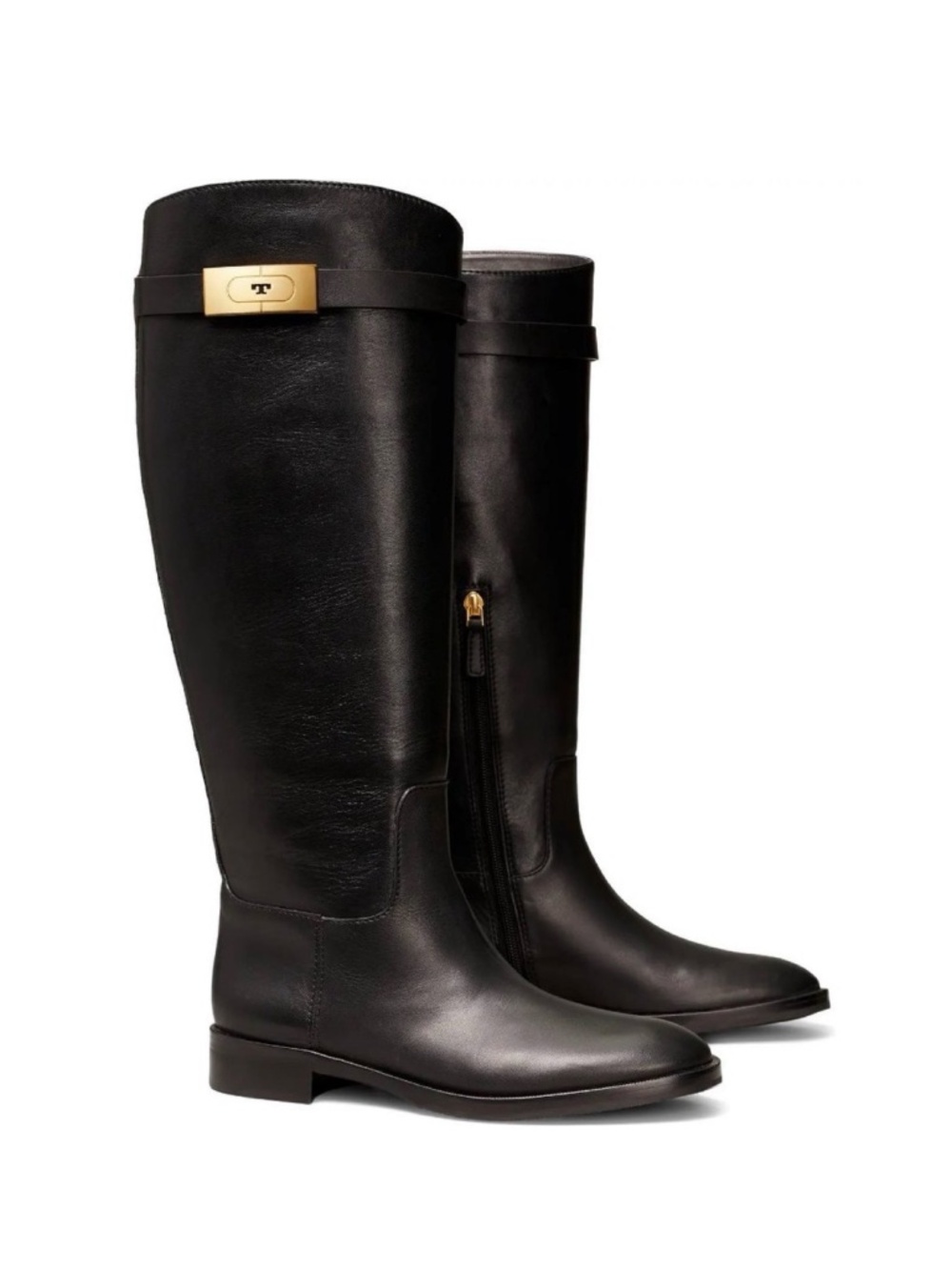 New Tory Burch T Hardware Leather Riding Boot Perfect Black Sz 6.5
